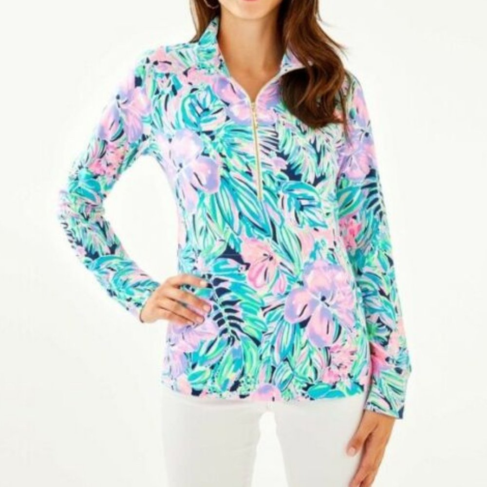Lilly Pulitzer half zip Skipper popover Bermudaful floral bamboo pull UPF 50+